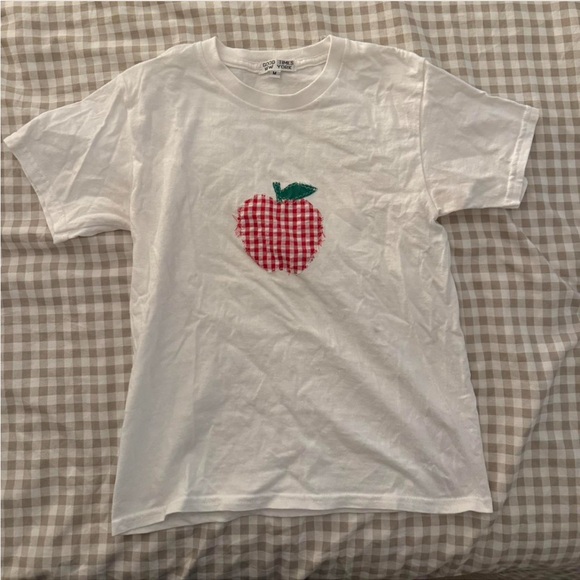 Free People Tops - White Patchwork T-Shirt with Red Gingham Apple